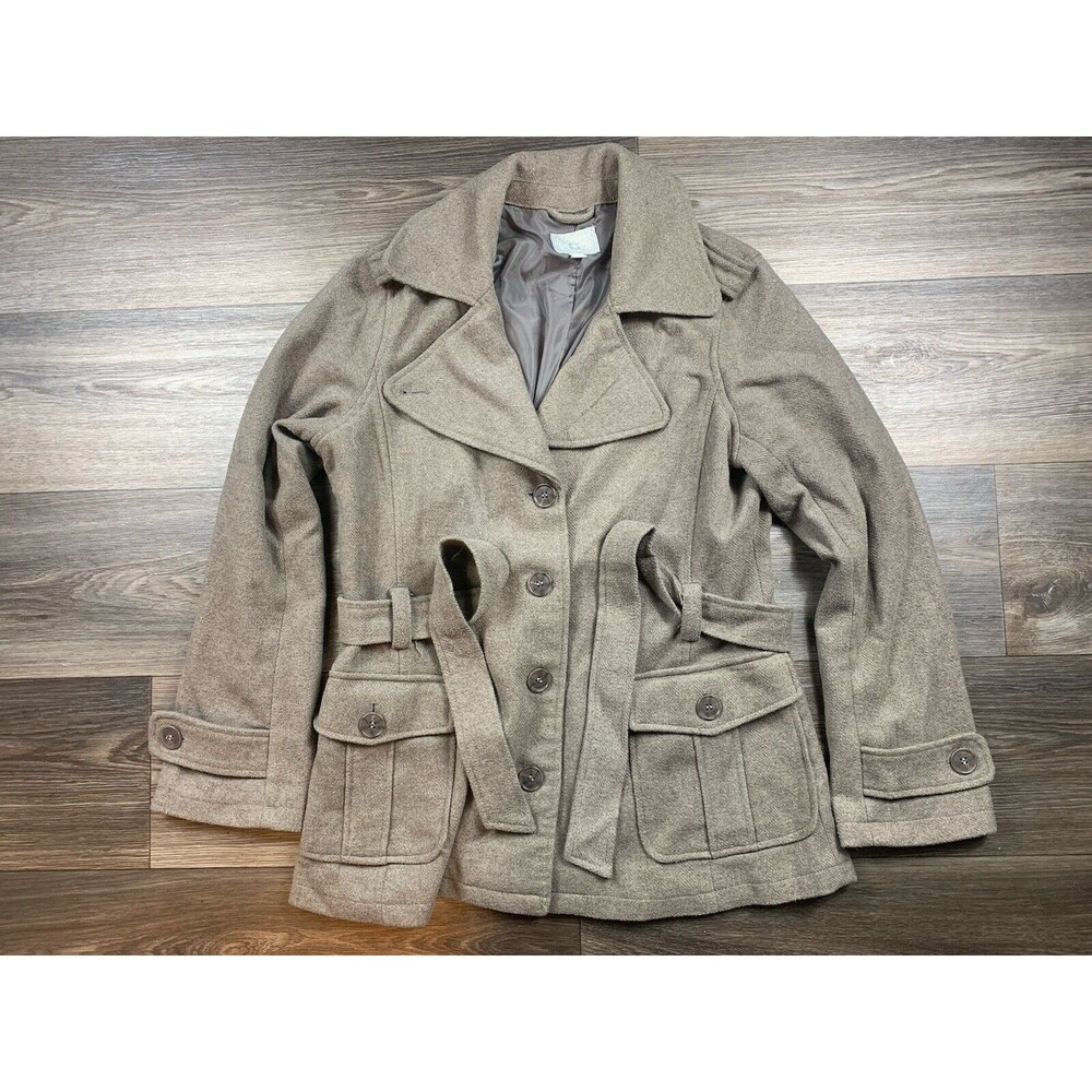 Converse Womens Sz L Gray Wool Blend Button-Down w/Pockets Pea Coat Trench